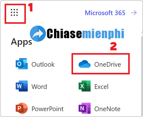 Nhấn vào biểu tượng 9 chấm > Chọn “OneDrive”